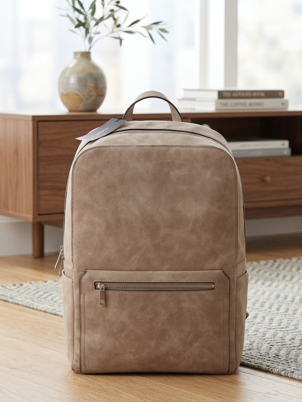 Alfani Taupe Faux-Leather Men's Backpack